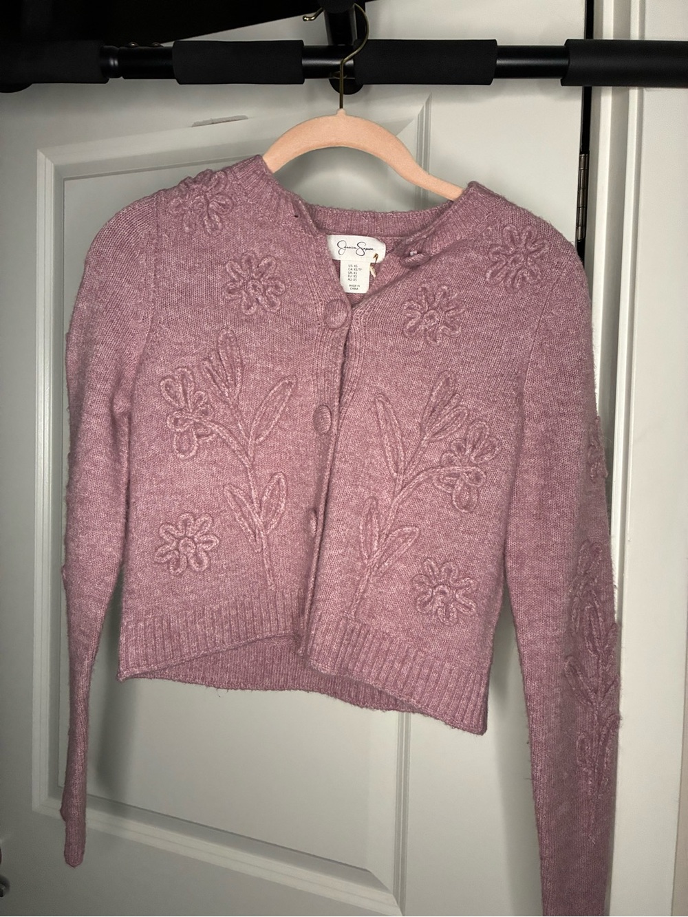 Othr Embroidered Floral Cropped Cardigan Sweater - Mauve Pink
